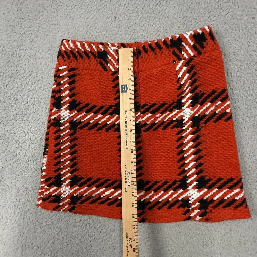Topshop Skirt Womens 8 Red Plaid Wool Blend Tweed Mini High Waist Back Zip‎